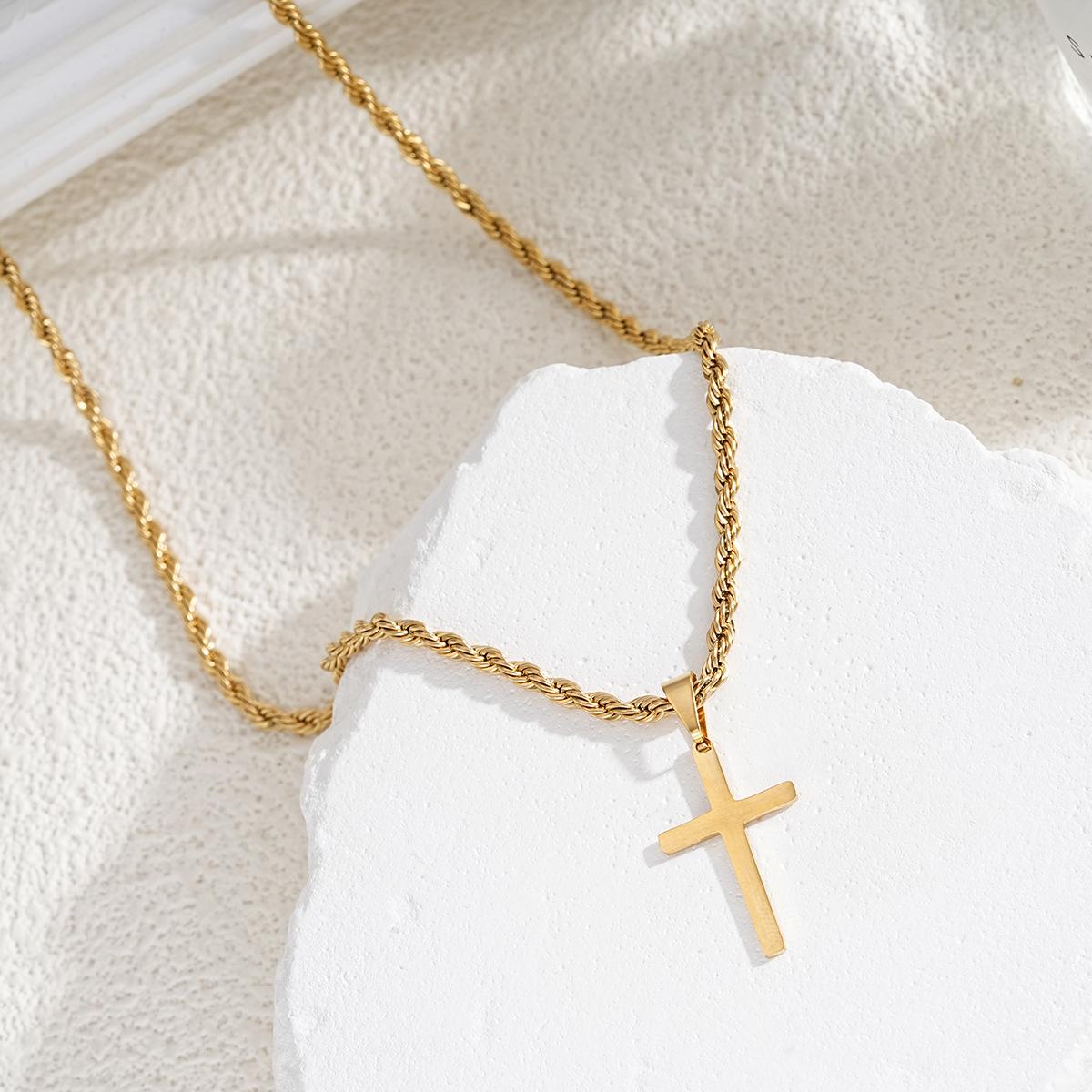 Unisex Stainless Steel Twisted Rope Chain Necklace with Cross Pendant