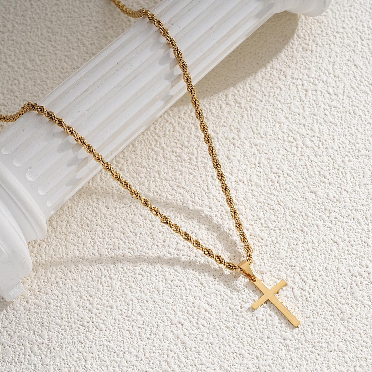 Unisex Stainless Steel Twisted Rope Chain Necklace with Cross Pendant