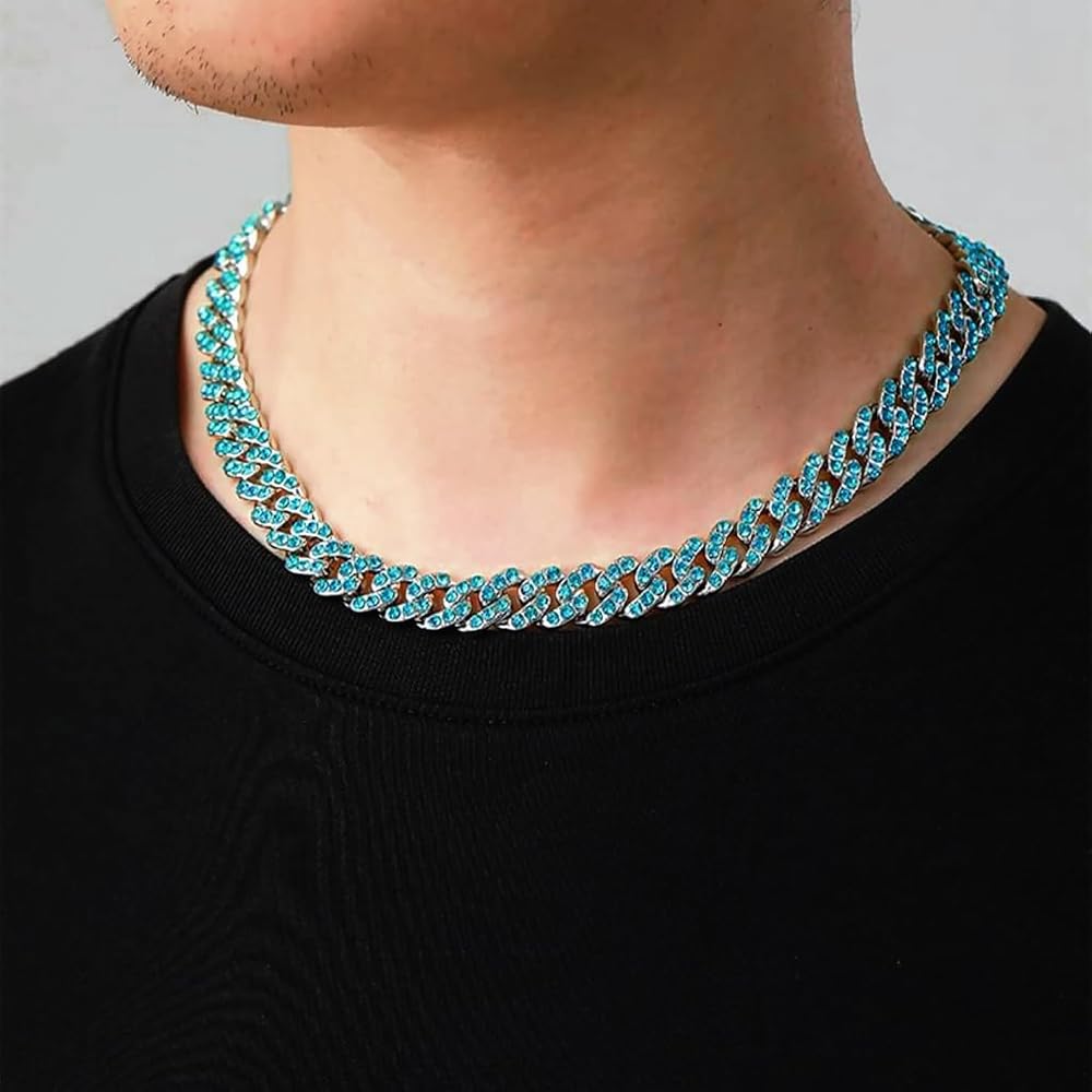OWNCOOL 2 PCS Cuban Diamond Chain Necklace Bracelet Bling Iced Out Hip Hop Jewelry for Men