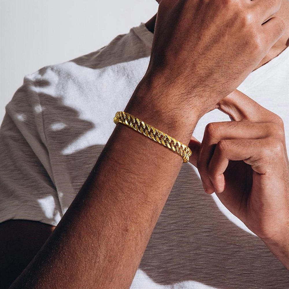 Men's 12mm Hip Hop Cuban Link Necklace & Bracelet Set – Diamond Clasp, Real Gold Plated Stainless Steel with Titanium Finish