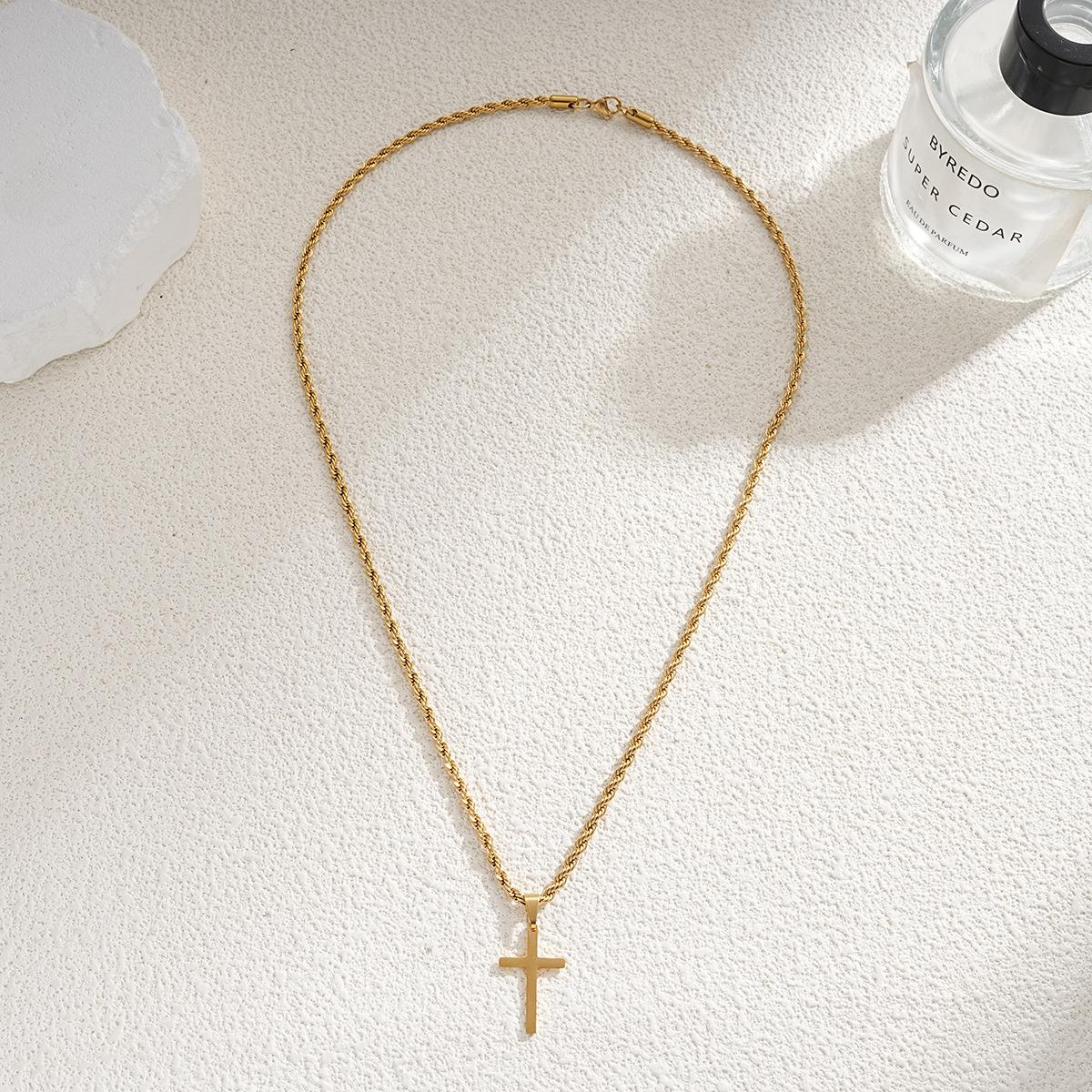 Unisex Stainless Steel Twisted Rope Chain Necklace with Cross Pendant