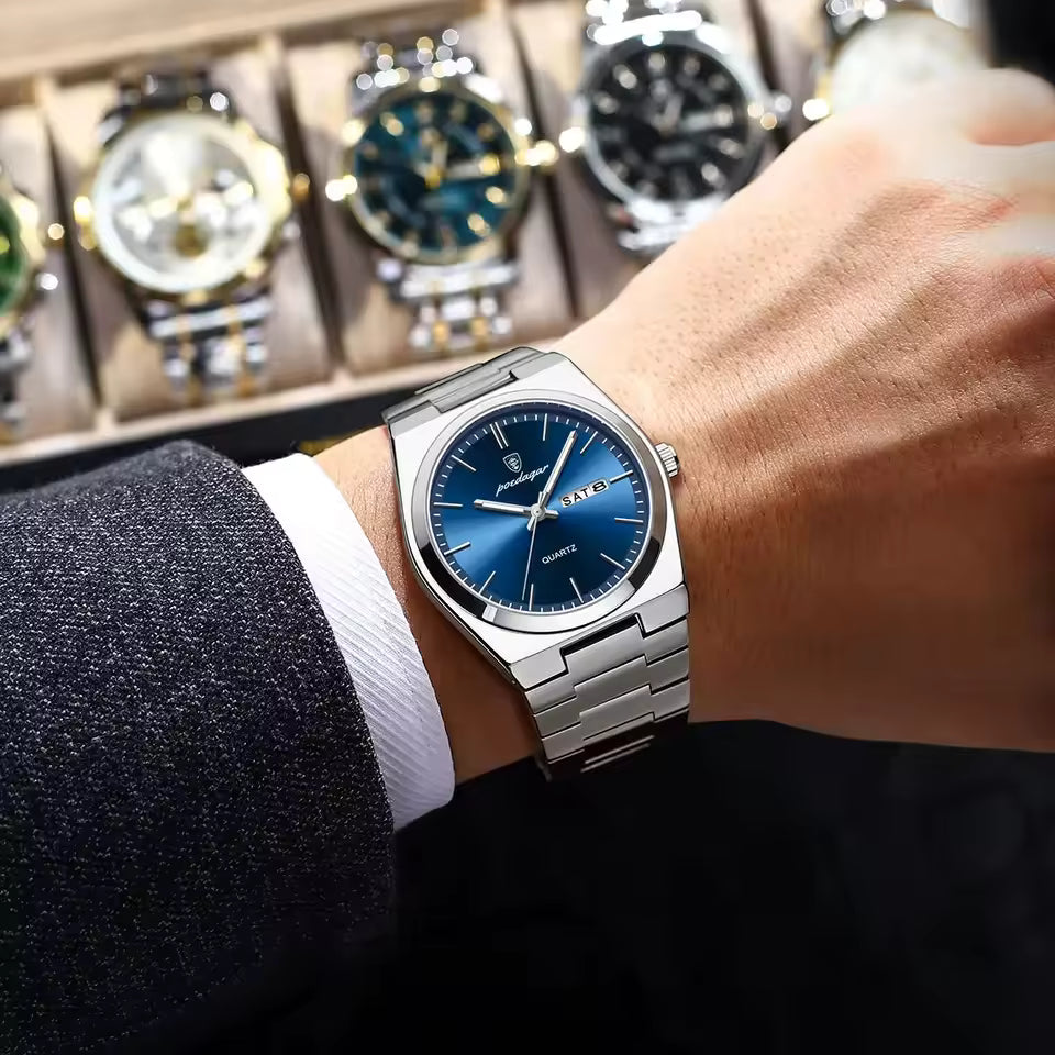 POEDAGAR Luxury Men's Watch – Elegant Stainless Steel Quartz Timepiece